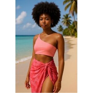 NWT PEIXOTO Coral Strappy Asymmetrical One Shoulder Sleeveless Swim Crop Top S